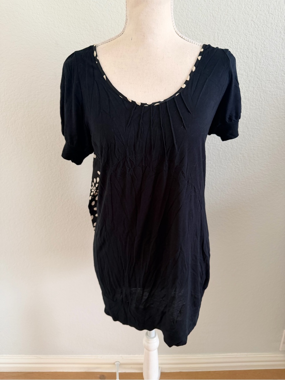 Ted Baker Black Scoop Neck Short Sleeve Top with Contrast Trim